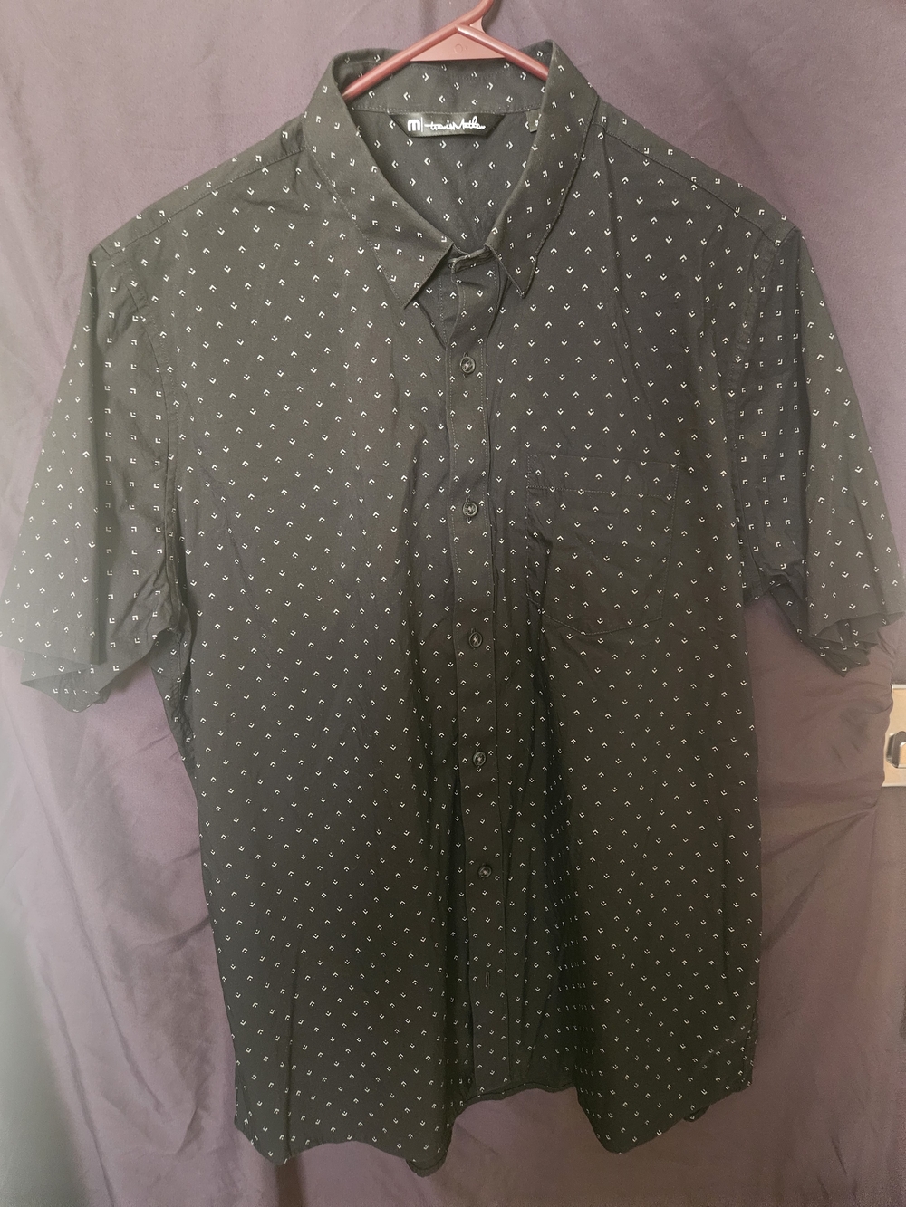 Travis Mathew Olive Green Short-Sleeve Button-Down with Micro Dot Print (NWOT)